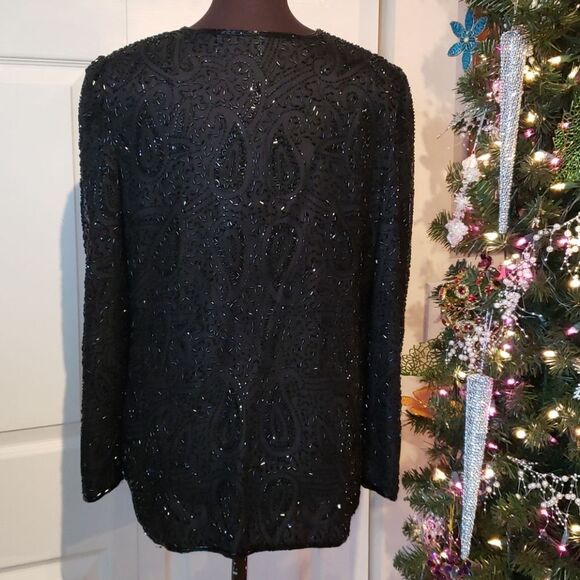 VNTG Silky Nites NY Pure Silk Beaded Jacket - Picture 4 of 9